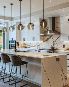 Custom countertops in a Southlake TX family kitchen ready for the back-to-school season
