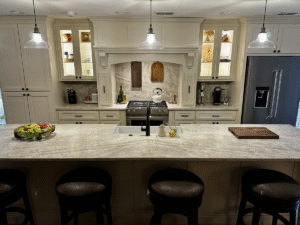 Quartzite slab with dramatic veining for custom Southlake kitchen countertops