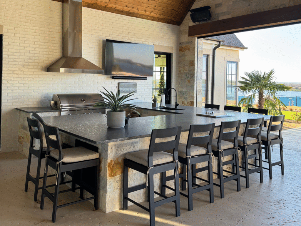 Custom outdoor kitchen countertops in a Southlake TX backyard living space