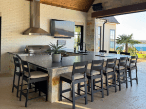 Custom outdoor kitchen countertops in a Southlake TX backyard living space