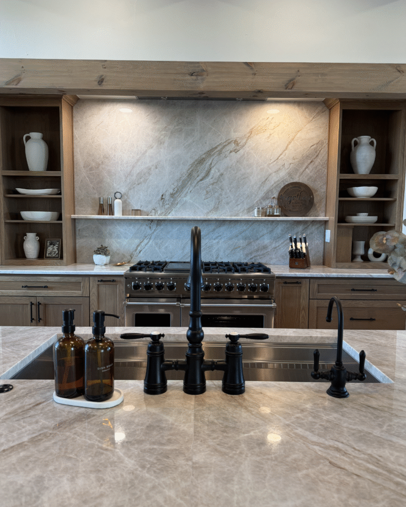 Quartzite countertops in a luxury Colleyville kitchen