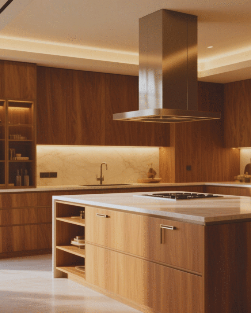 countertop ideas for Fort Worth kitchens with mixed metals and warm woods
