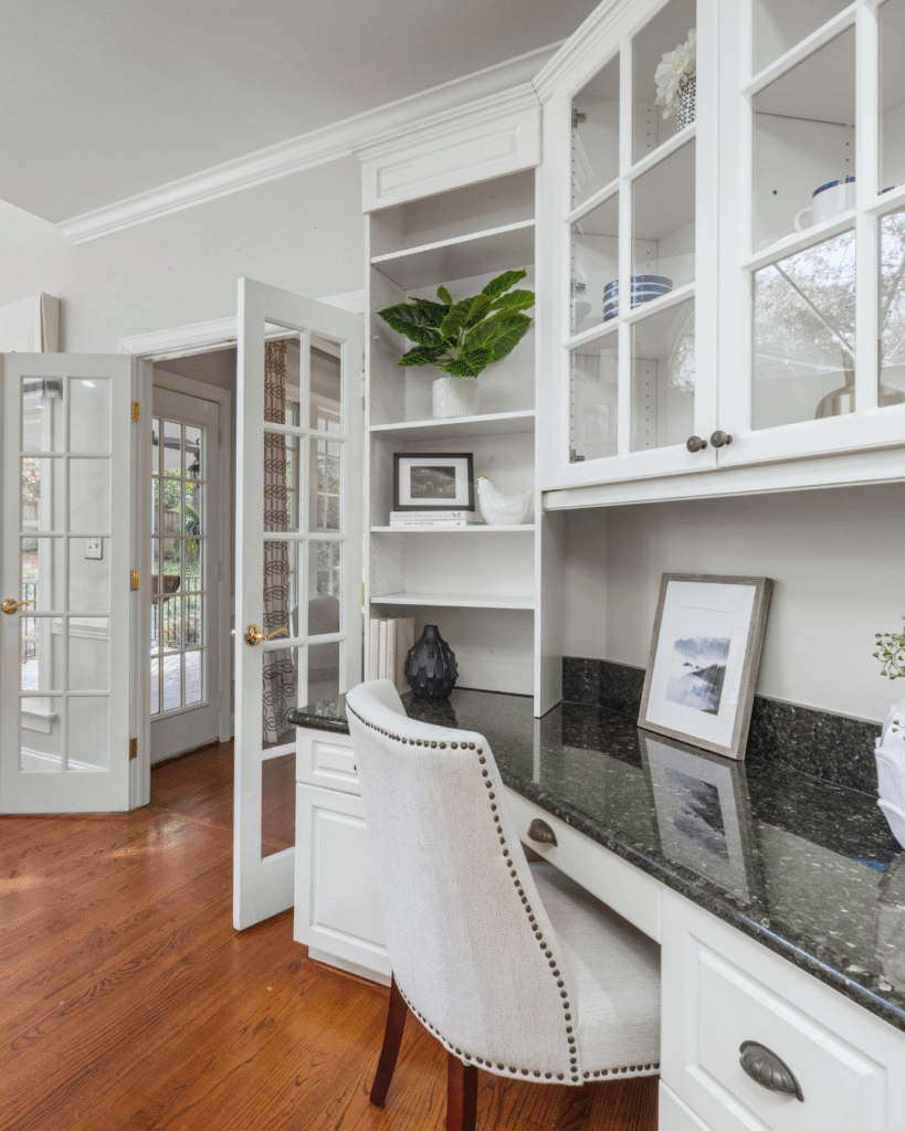 Southlake home office countertops with custom built-in cabinetry