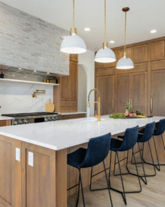 Thick mitered stone countertop on a custom kitchen island in Southlake TX